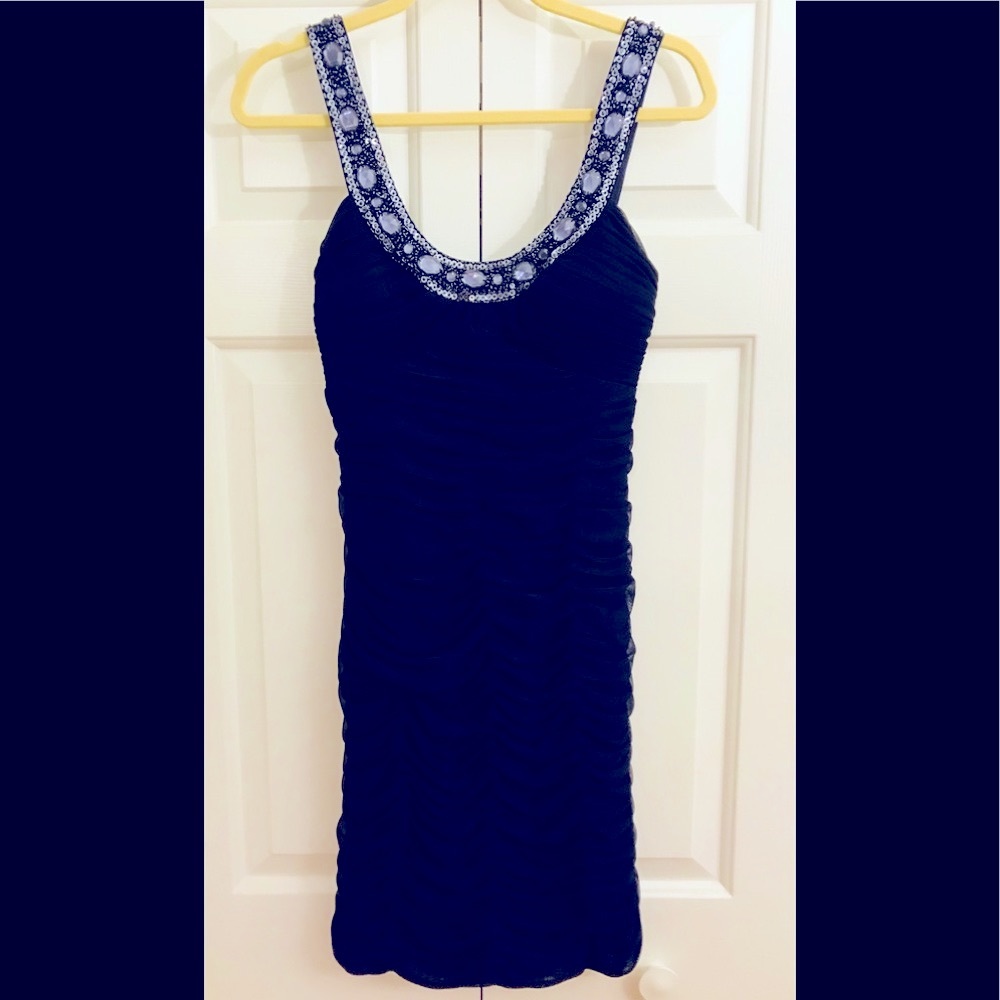 Dress Cache Navy Blue Rhinestone Cocktail, Wedding